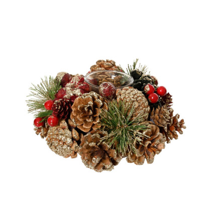 Porta Tealight con Pigne e Bacche