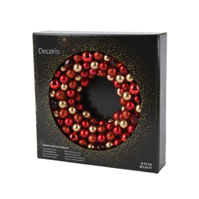 Corona di Palline Natalizie Rossa e Oro 2