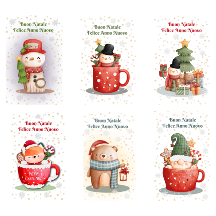 Mini biglietti pupazzi di natale (6 pezzi)