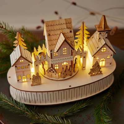 Paesaggio Natalizio in Legno con Led