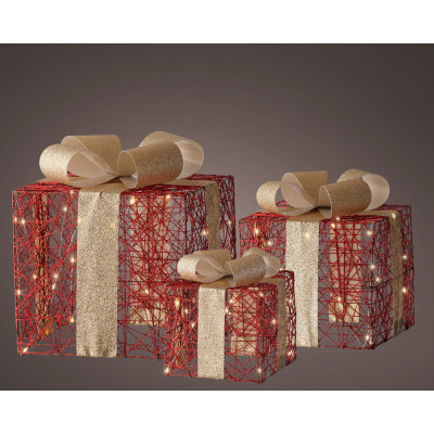 Pacchi Regalo Led Rossi Decorativi (3 Pezzi)