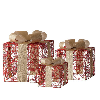 Pacchi Regalo Led Rossi Decorativi (3 Pezzi) 2