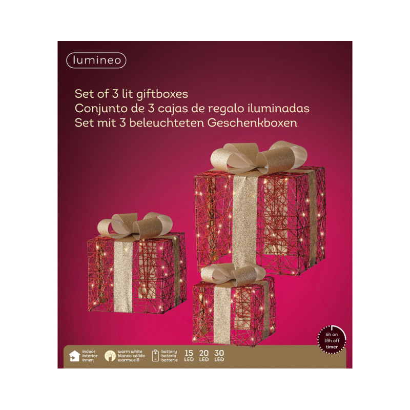 Pacchi Regalo Led Rossi Decorativi (3 Pezzi)