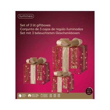 Pacchi Regalo Led Rossi Decorativi (3 Pezzi)