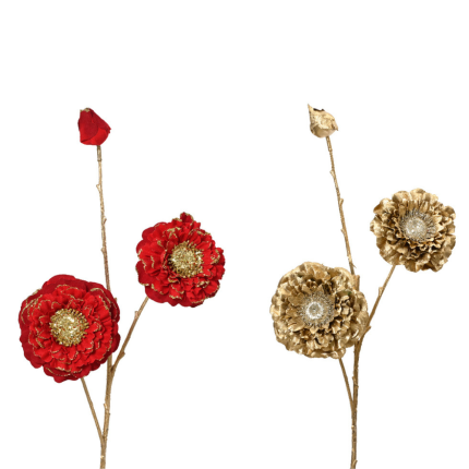 Ramo Fiori di Zinnia Con Glitter 74cm