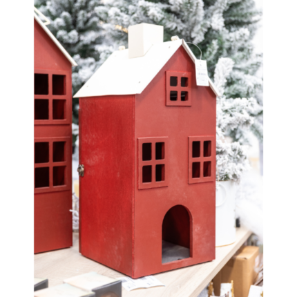 Lanterna a Forma di Casetta in Legno Rosso