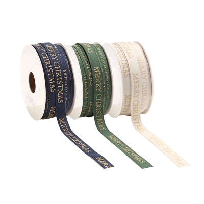 Nastro in tessuto merry christmas oro