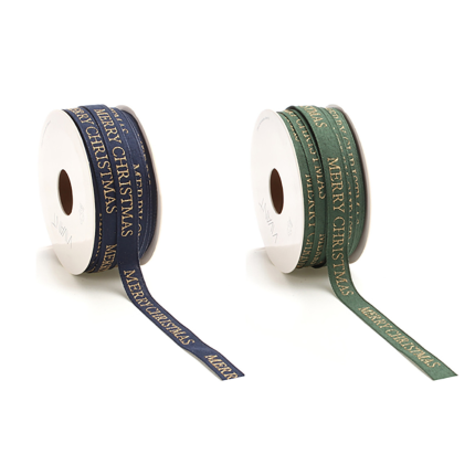 Nastro in tessuto merry christmas oro