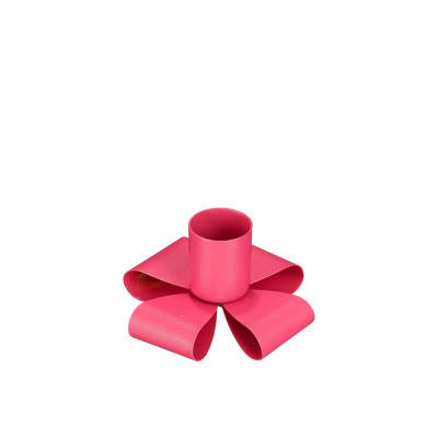 Porta Candela Fiocco in Metallo Rosa