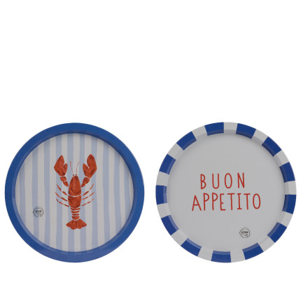 Piatto in Latta Righe Blu