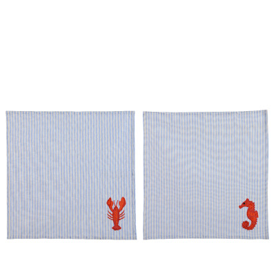 Tovagliolo in Cotone a Righe con Ricamo