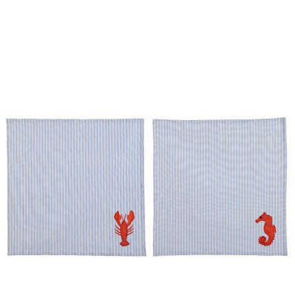 Tovagliolo in Cotone a Righe con Ricamo