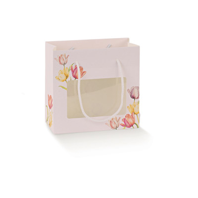 Shopper con cordini in cotone e finestra Tulips
