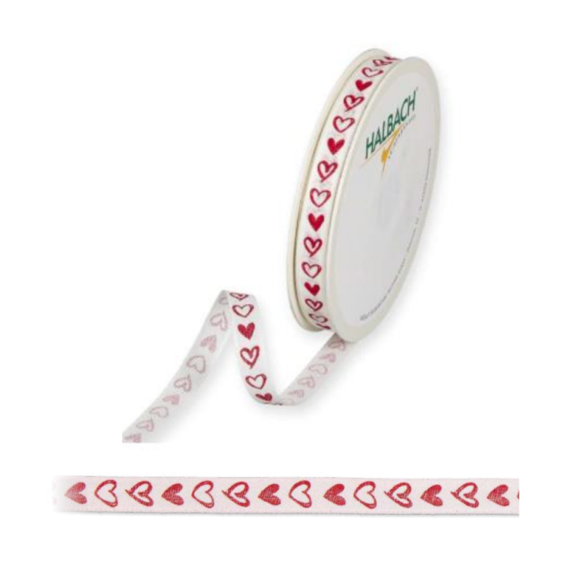 Nastro Tessuto Cuoricini Rossi
