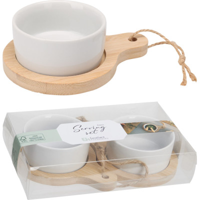 Set Ciotole in Porcellana con Base in Bambù (2 Pezzi)