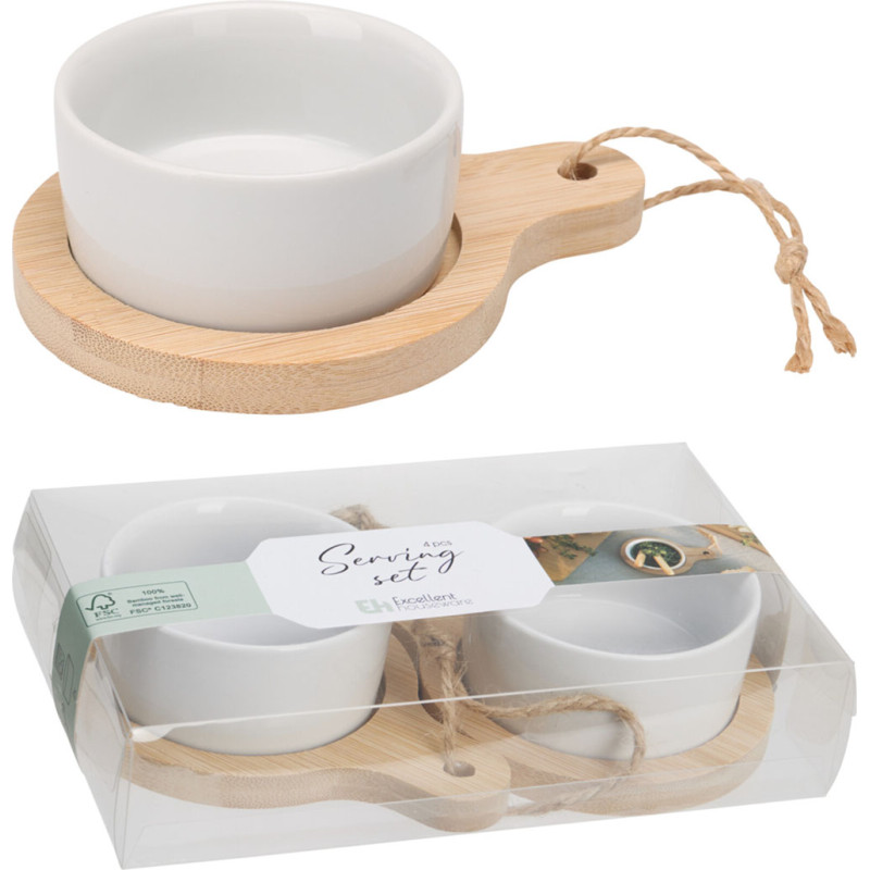 Set Ciotole in Porcellana con Base in Bambù (2 Pezzi)