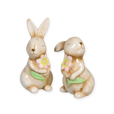 Coniglietto con Fiore in Ceramica