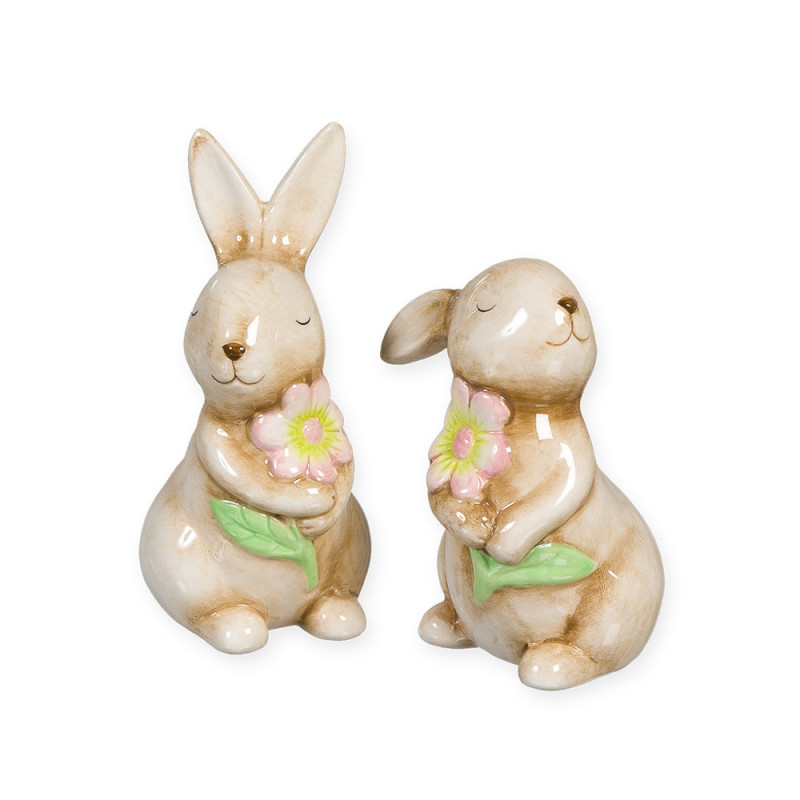 Coniglietto con Fiore in Ceramica