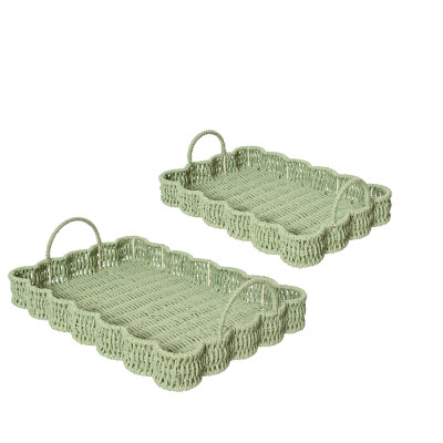 Vassoio Intrecciato Verde Con Manici
