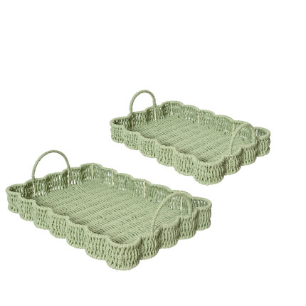 Vassoio Intrecciato Verde Con Manici