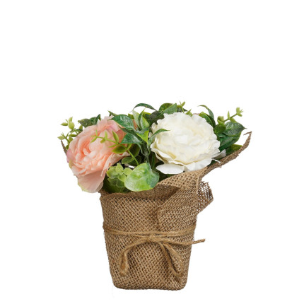 Fiori in Vaso di Juta Crema