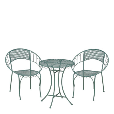 Set Tavolino e 2 Sedie in Metallo Verde