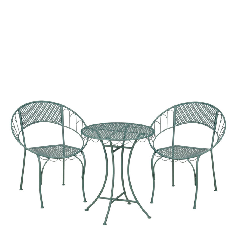 Set Tavolino e 2 Sedie in Metallo Verde