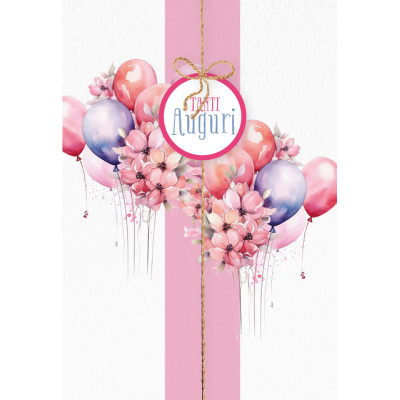 Biglietto Tanti Auguri Palloncini Rosa