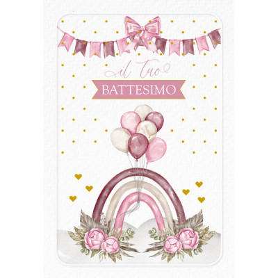 Biglietto Battesimo Portasoldi Rosa