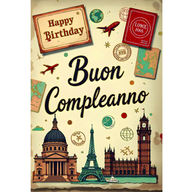 Biglietto Compleanno Viaggi Vintage