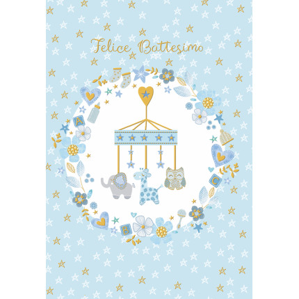 Biglietto Battesimo Giostra Azzurro