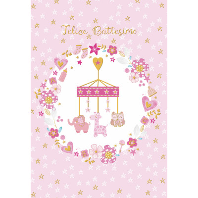 Biglietto Battesimo Giostra Rosa