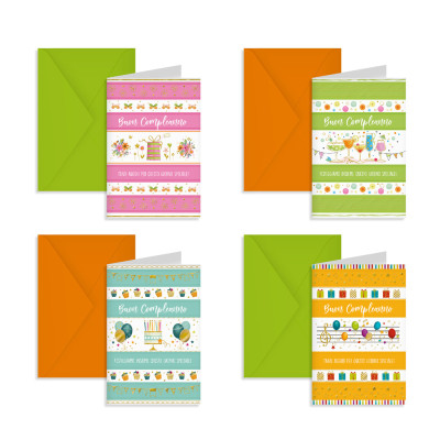 Biglietto Buon Compleanno Righe Colorate