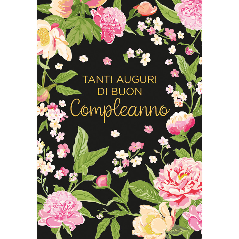 Biglietto Compleanno Nero Floreale
