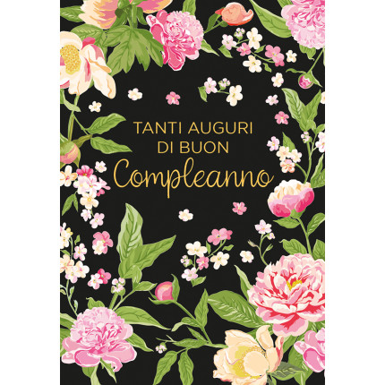 Biglietto Compleanno Nero Floreale