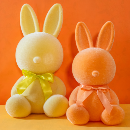 Coniglio Floccato Giallo con Fiocchetto 18cm