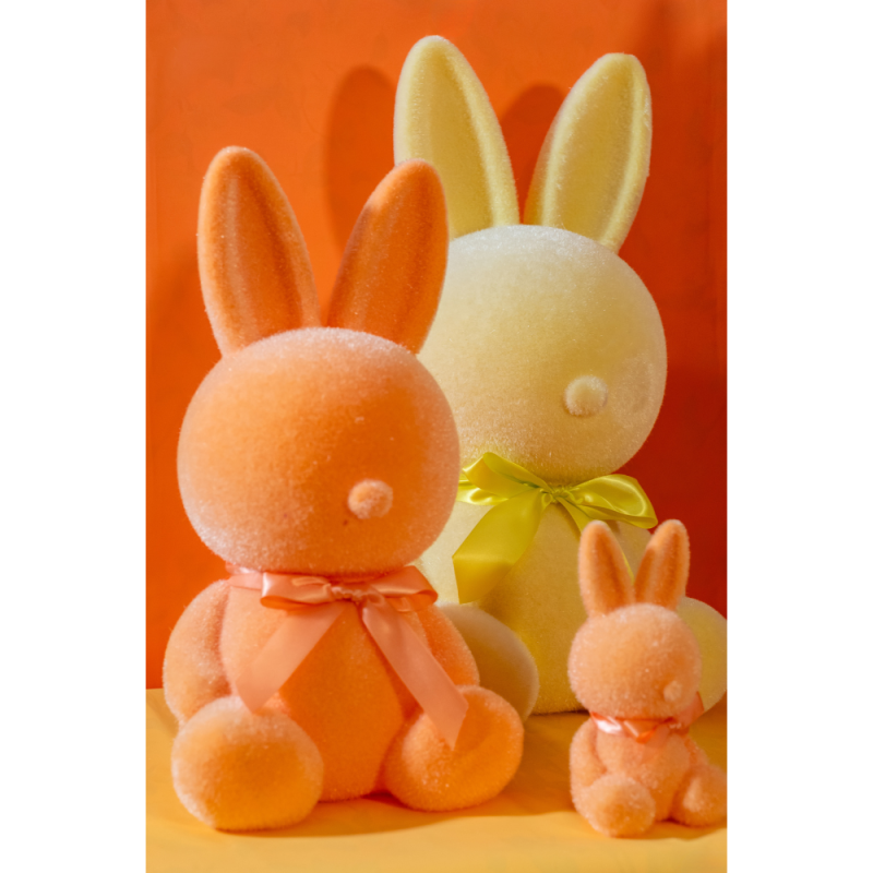 Coniglio Floccato Giallo con Fiocchetto 18cm