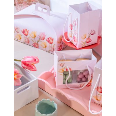 Shopper con cordini in cotone Tulips 2