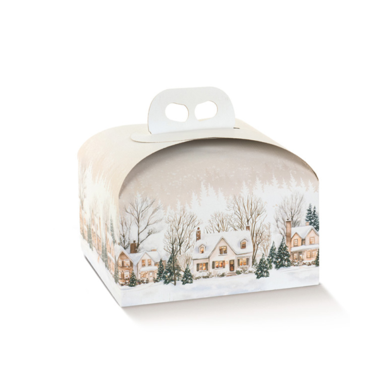Scatole Portapanettone con Manico xmas village 1kg