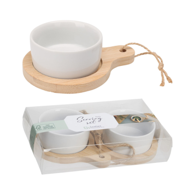 Set Ciotole in Porcellana con Base in Bambù (2 Pezzi)