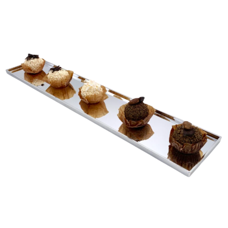 Vassoio Lungo da Esposizione Vetrina Pasticceria in Metallo Cromato