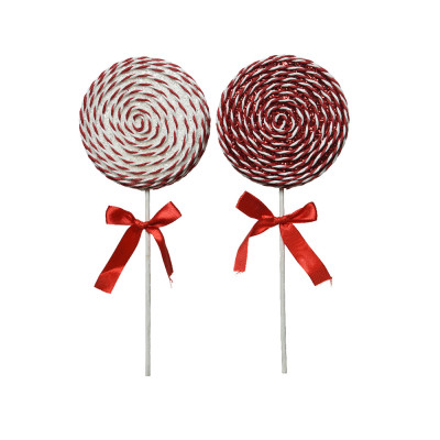 Lollypop rosso e bianco con gancio 28cm