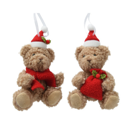 Orsetto di Peluche con Cappello Natalizio Pendente 14cm