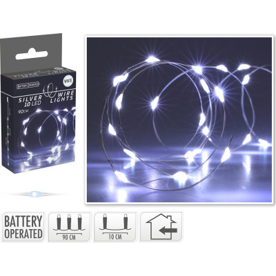 Filo metallico con 10 led luce bianca 100cm