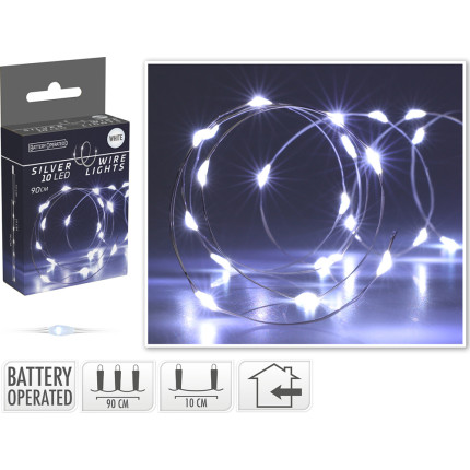 Filo metallico con 10 led luce bianca 100cm