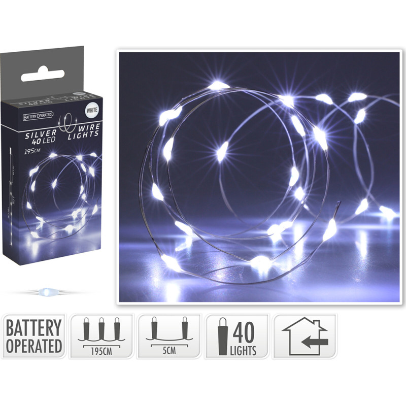 Filo metallico con 40 led luce fredda 200cm