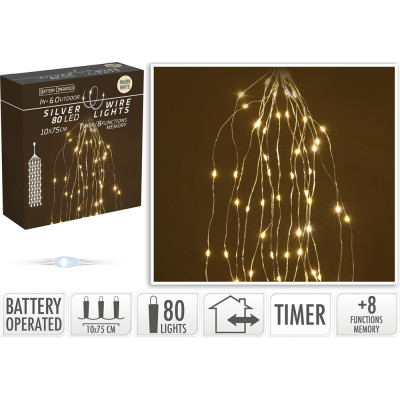 Cascata luci led calde a batteria 80cm
