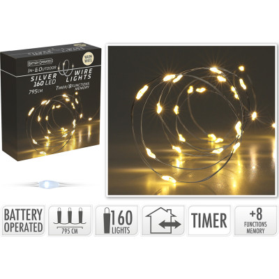 Filo metallico con 160 Led luce calda 1600cm