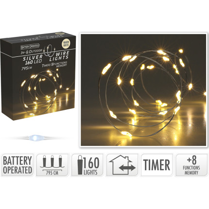 Filo metallico con 160 Led luce calda 1600cm