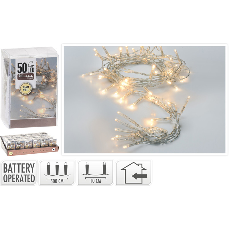 Luci di Natale 50 led a luce calda 500cm filo argento
